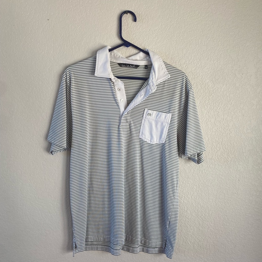 Men's Striped Polo Shirt - Gray and White